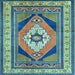 Square Machine Washable Medallion Light Blue Traditional Rug, wshtr1148lblu