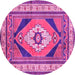 Round Machine Washable Medallion Pink Traditional Rug, wshtr1148pnk