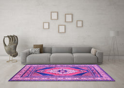 Machine Washable Medallion Purple Traditional Area Rugs in a Living Room, wshtr1148pur