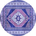 Round Machine Washable Medallion Blue Traditional Rug, wshtr1148blu