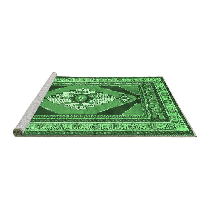Sideview of Machine Washable Medallion Emerald Green Traditional Area Rugs, wshtr1148emgrn