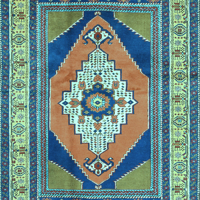 Machine Washable Medallion Light Blue Traditional Rug, wshtr1148lblu