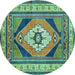 Round Medallion Turquoise Traditional Rug, tr1148turq