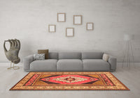 Machine Washable Medallion Orange Traditional Rug, wshtr1148org