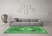 Machine Washable Medallion Emerald Green Traditional Area Rugs in a Living Room,, wshtr1148emgrn