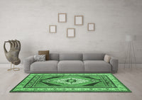 Machine Washable Medallion Emerald Green Traditional Rug, wshtr1148emgrn