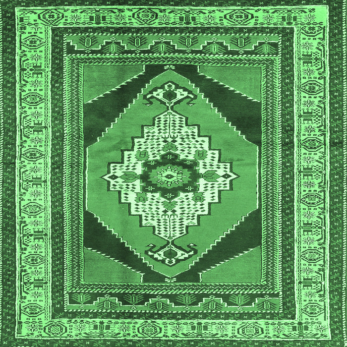 Square Machine Washable Medallion Emerald Green Traditional Area Rugs, wshtr1148emgrn