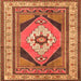 Round Machine Washable Medallion Orange Traditional Area Rugs, wshtr1148org