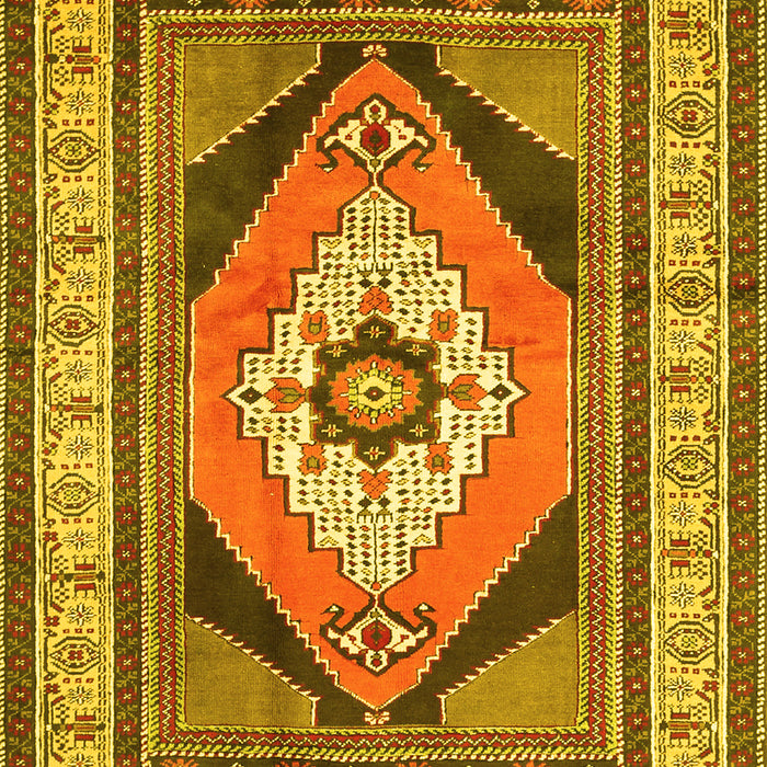 Machine Washable Medallion Yellow Traditional Rug, wshtr1148yw