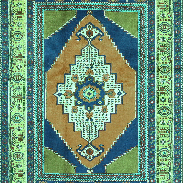Machine Washable Medallion Turquoise Traditional Area Rugs, wshtr1148turq