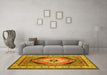 Machine Washable Medallion Yellow Traditional Rug in a Living Room, wshtr1148yw