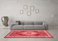 Machine Washable Medallion Red Traditional Rug, wshtr1148red