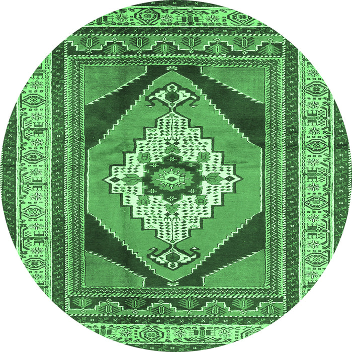 Round Machine Washable Medallion Emerald Green Traditional Area Rugs, wshtr1148emgrn