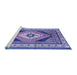 Sideview of Machine Washable Medallion Blue Traditional Rug, wshtr1148blu