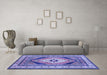 Machine Washable Medallion Blue Traditional Rug in a Living Room, wshtr1148blu