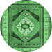 Round Medallion Emerald Green Traditional Rug, tr1148emgrn