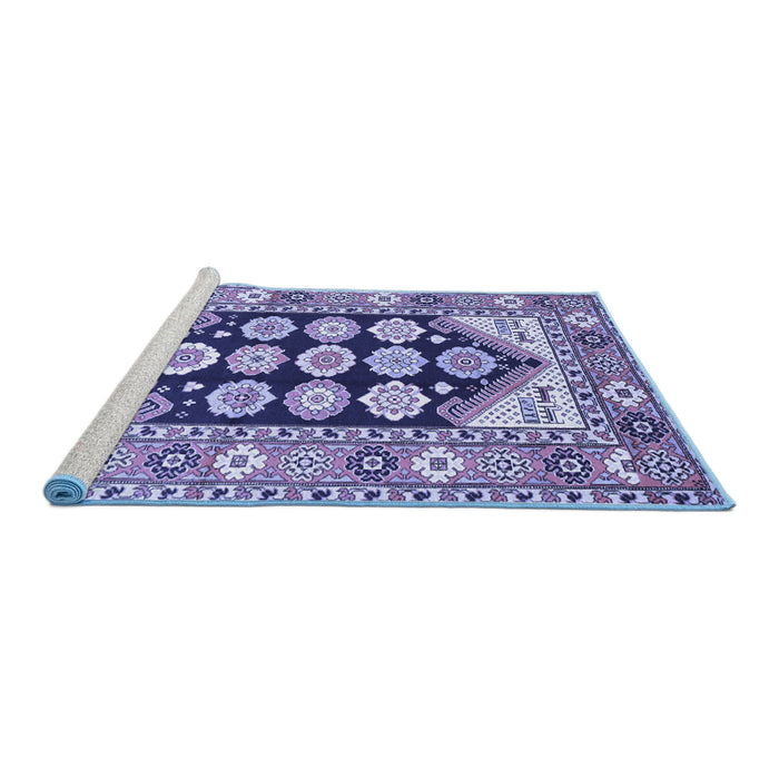 Sideview of Machine Washable Persian Blue Traditional Rug, wshtr1149blu