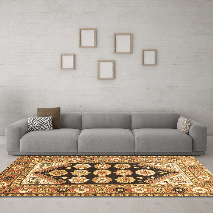 Machine Washable Persian Brown Traditional Rug in a Living Room,, wshtr1149brn
