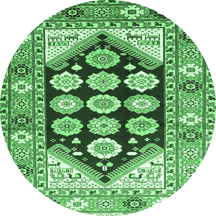 Round Persian Emerald Green Traditional Rug, tr1149emgrn