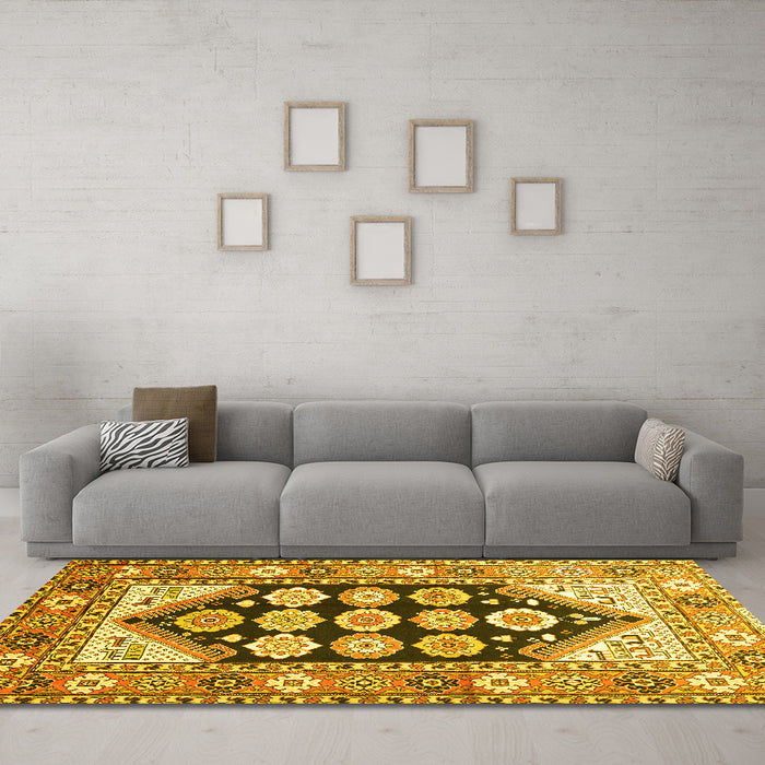 Machine Washable Persian Yellow Traditional Rug in a Living Room, wshtr1149yw