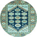 Round Machine Washable Persian Light Blue Traditional Rug, wshtr1149lblu