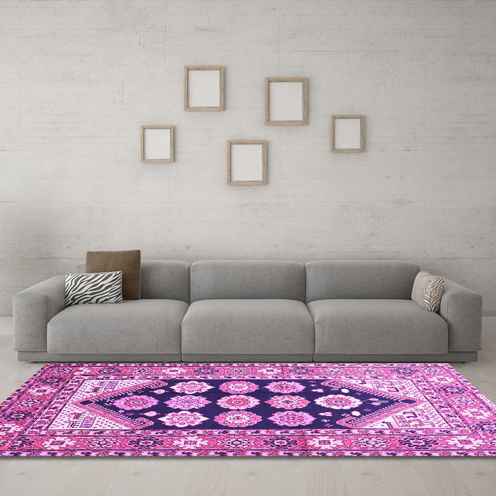 Machine Washable Persian Purple Traditional Area Rugs in a Living Room, wshtr1149pur