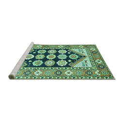 Sideview of Machine Washable Persian Turquoise Traditional Area Rugs, wshtr1149turq