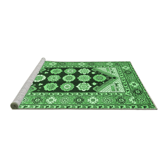 Sideview of Machine Washable Persian Emerald Green Traditional Area Rugs, wshtr1149emgrn