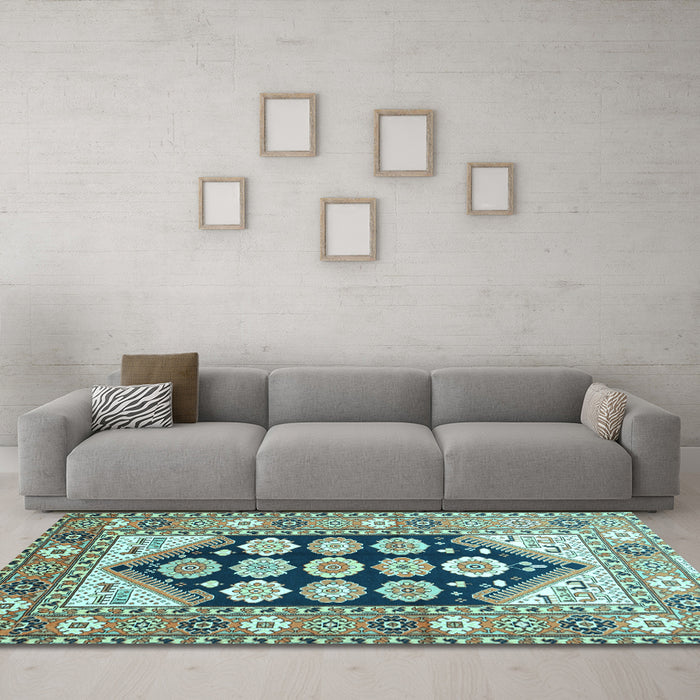 Machine Washable Persian Light Blue Traditional Rug in a Living Room, wshtr1149lblu
