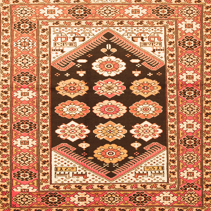 Round Machine Washable Persian Orange Traditional Area Rugs, wshtr1149org