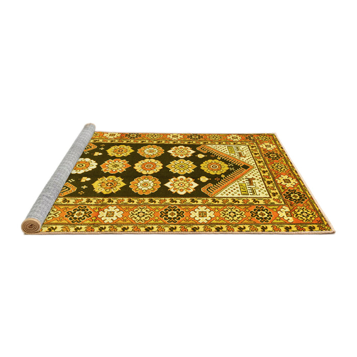 Sideview of Machine Washable Persian Yellow Traditional Rug, wshtr1149yw