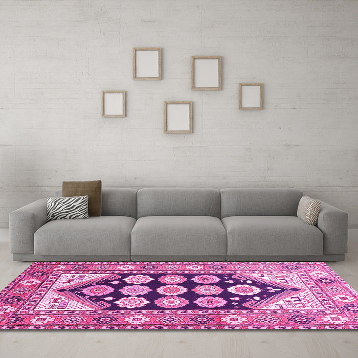 Machine Washable Persian Pink Traditional Rug in a Living Room, wshtr1149pnk