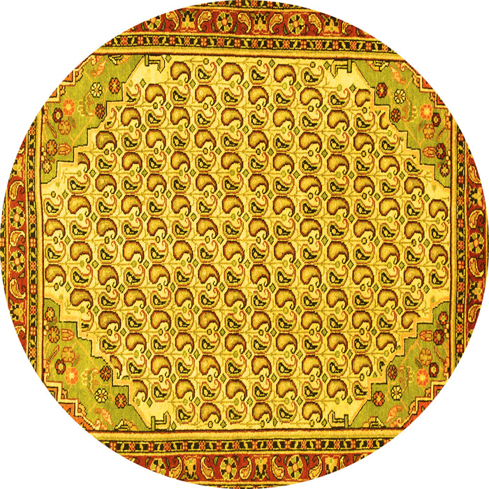 Round Machine Washable Persian Yellow Traditional Rug, wshtr114yw