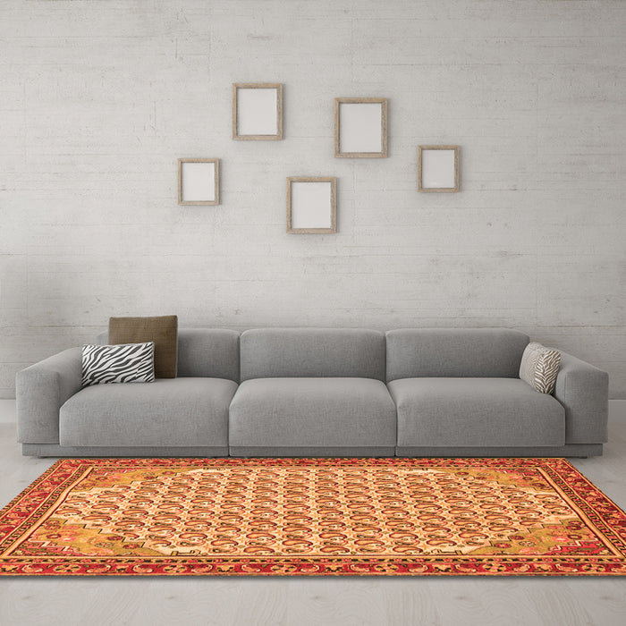 Machine Washable Persian Orange Traditional Area Rugs in a Living Room, wshtr114org