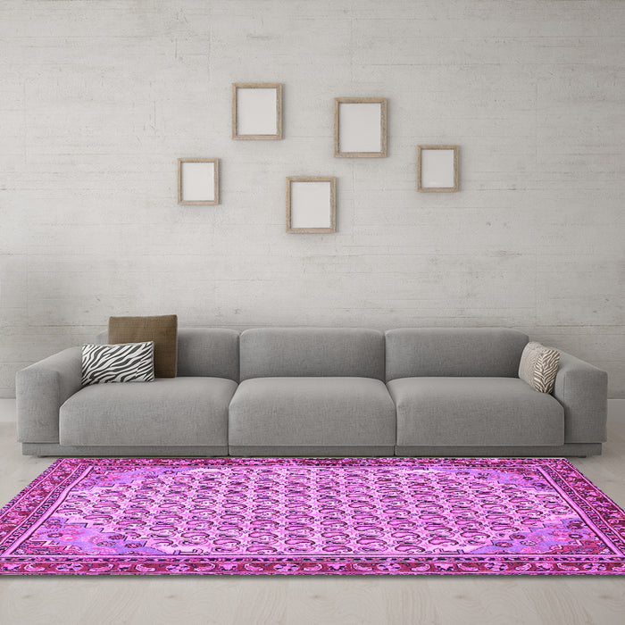 Machine Washable Persian Purple Traditional Area Rugs in a Living Room, wshtr114pur