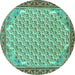 Round Machine Washable Persian Turquoise Traditional Area Rugs, wshtr114turq