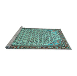 Sideview of Machine Washable Persian Light Blue Traditional Rug, wshtr114lblu