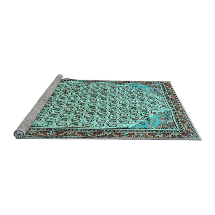 Sideview of Machine Washable Persian Light Blue Traditional Rug, wshtr114lblu