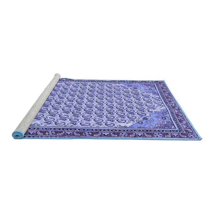 Sideview of Machine Washable Persian Blue Traditional Rug, wshtr114blu