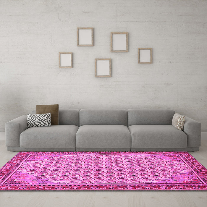 Machine Washable Persian Pink Traditional Rug in a Living Room, wshtr114pnk