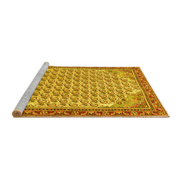 Sideview of Machine Washable Persian Yellow Traditional Rug, wshtr114yw