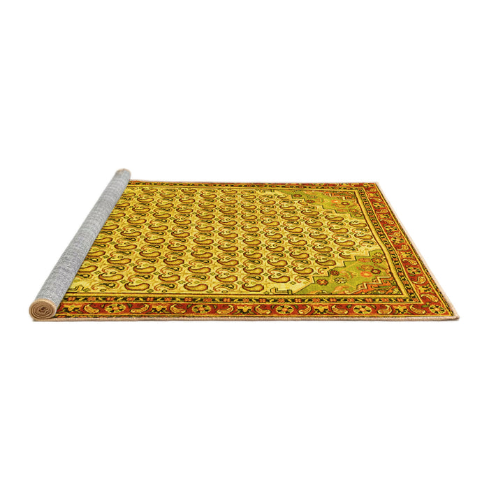Sideview of Machine Washable Persian Yellow Traditional Rug, wshtr114yw