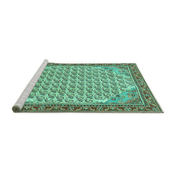 Sideview of Machine Washable Persian Turquoise Traditional Area Rugs, wshtr114turq