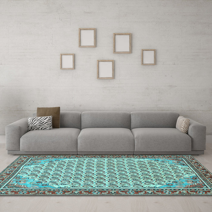 Machine Washable Persian Light Blue Traditional Rug in a Living Room, wshtr114lblu