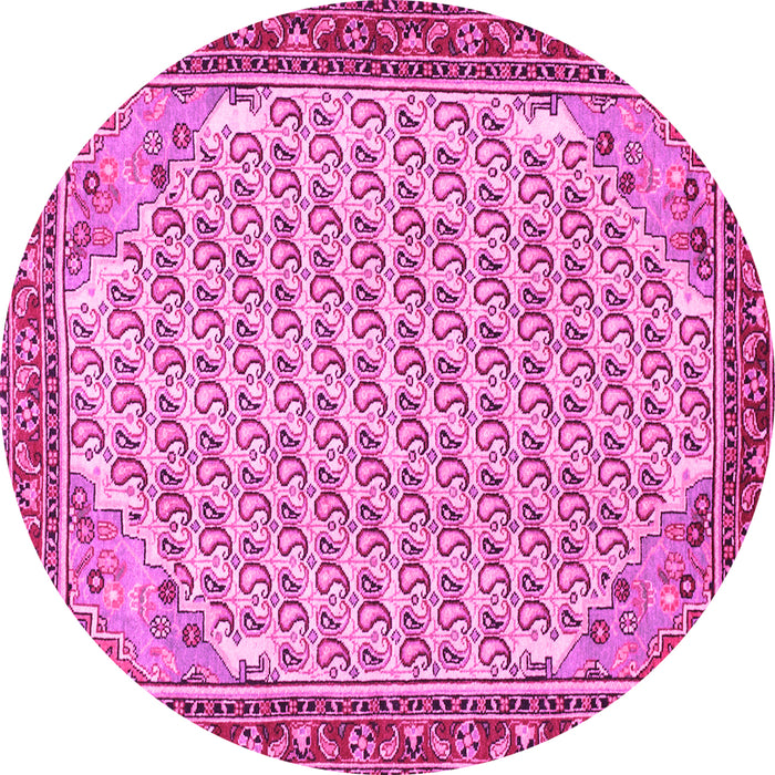 Round Machine Washable Persian Pink Traditional Rug, wshtr114pnk