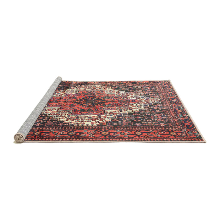 Sideview of Machine Washable Traditional Brown Red Rug, wshtr1150