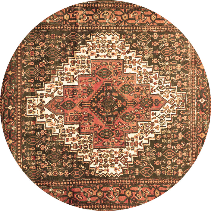 Round Machine Washable Medallion Brown Traditional Rug, wshtr1150brn
