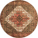 Round Machine Washable Medallion Brown Traditional Rug, wshtr1150brn