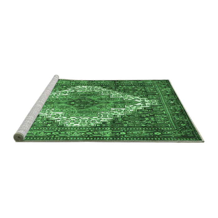 Sideview of Machine Washable Medallion Emerald Green Traditional Area Rugs, wshtr1150emgrn