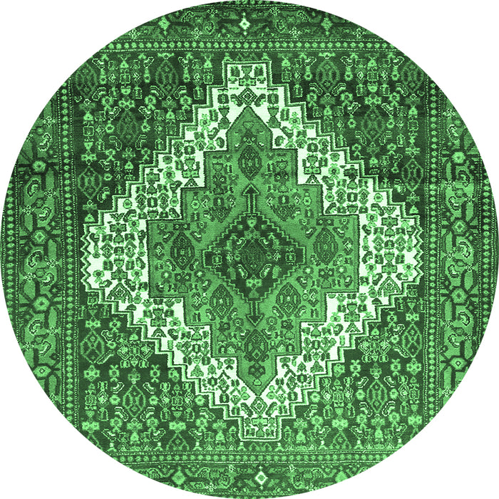 Round Machine Washable Medallion Emerald Green Traditional Area Rugs, wshtr1150emgrn